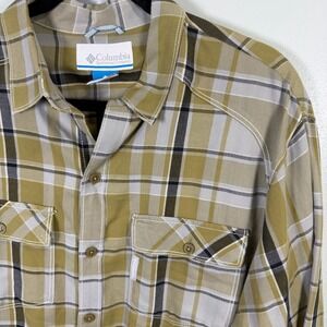 Columbia Mens Plaid Long Sleeve Button Down Shirt‎ AM7215 Tan Gray Large